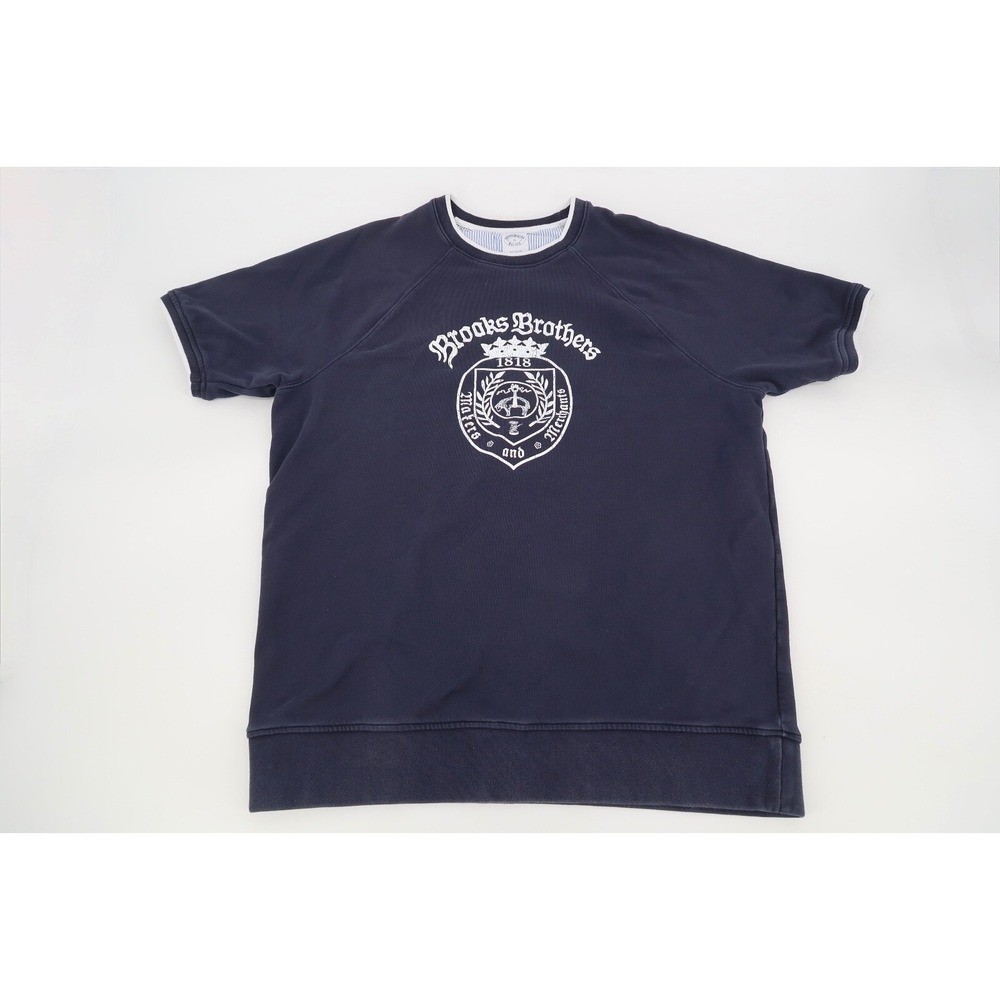 Brooks Brothers Mens Short Sleeve Pullover Crest Graphic Sweatshirt Navy Size XL